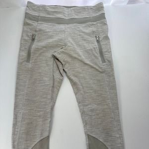 Lululemon ~Inspire Tight 2 Silver/white full length leggings pockets Size 4 #048